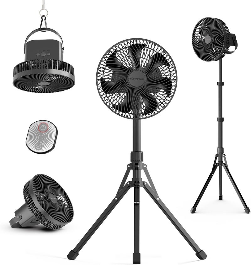 Marchpower 10in Foldable Camping Fan, Detachable Tripod, 10000mAh Rechargeable, Remote Control, Quiet Oscillating, Adjustable Height Pedestal Floor Fan for Home - Image 1